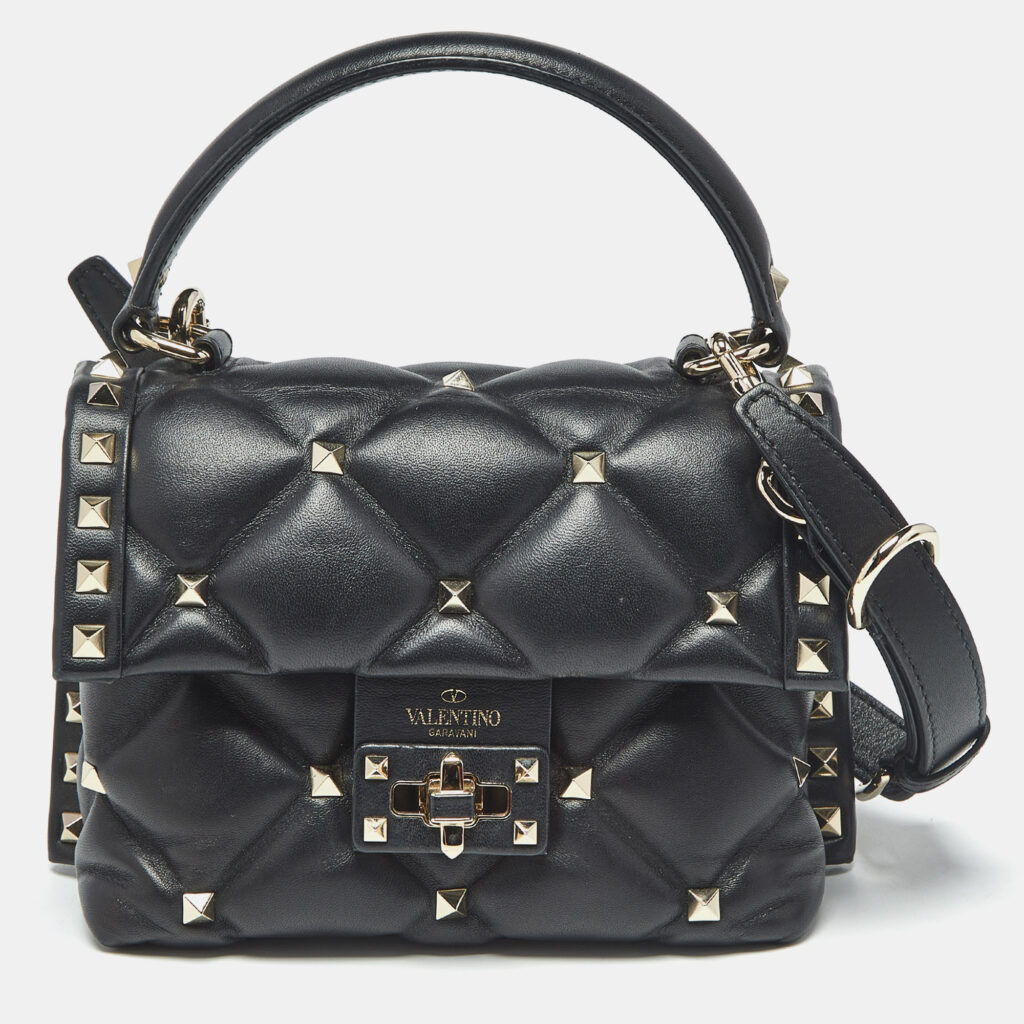Valentino Black Quilted Leather Mini Candystud Top Handle Bag Valentino Black Quilted Leather Mini Candystud Top Handle Bag