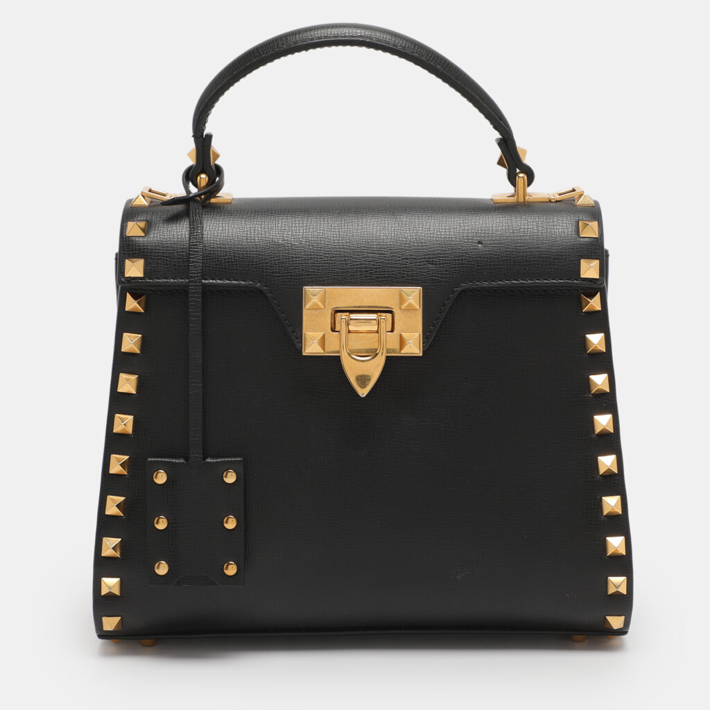 Valentino Black Leather Rockstud Top Handle Bag Valentino Black Leather Rockstud Top Handle Bag