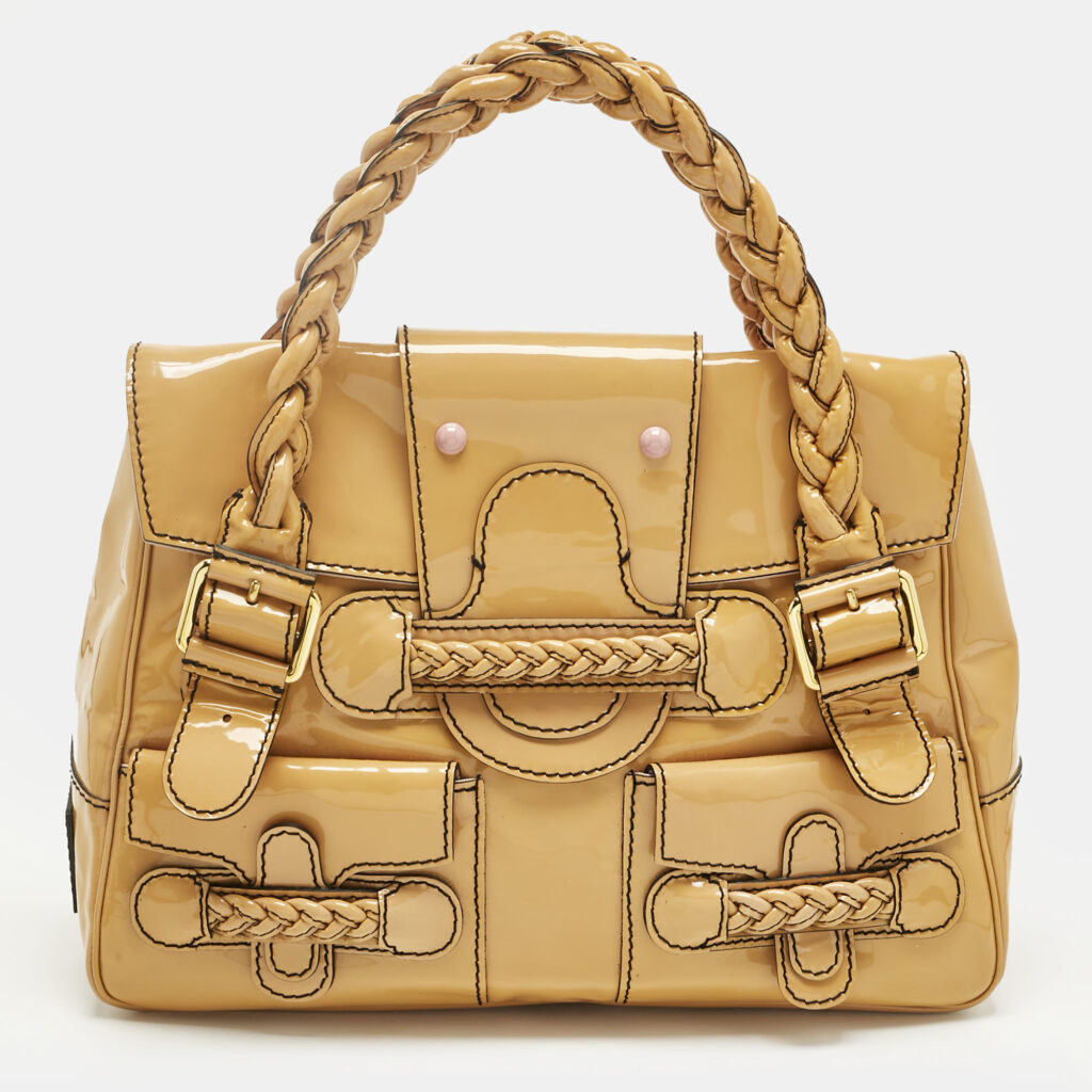 Valentino Light Brown Patent Leather Histoire Satchel Valentino Light Brown Patent Leather Histoire Satchel