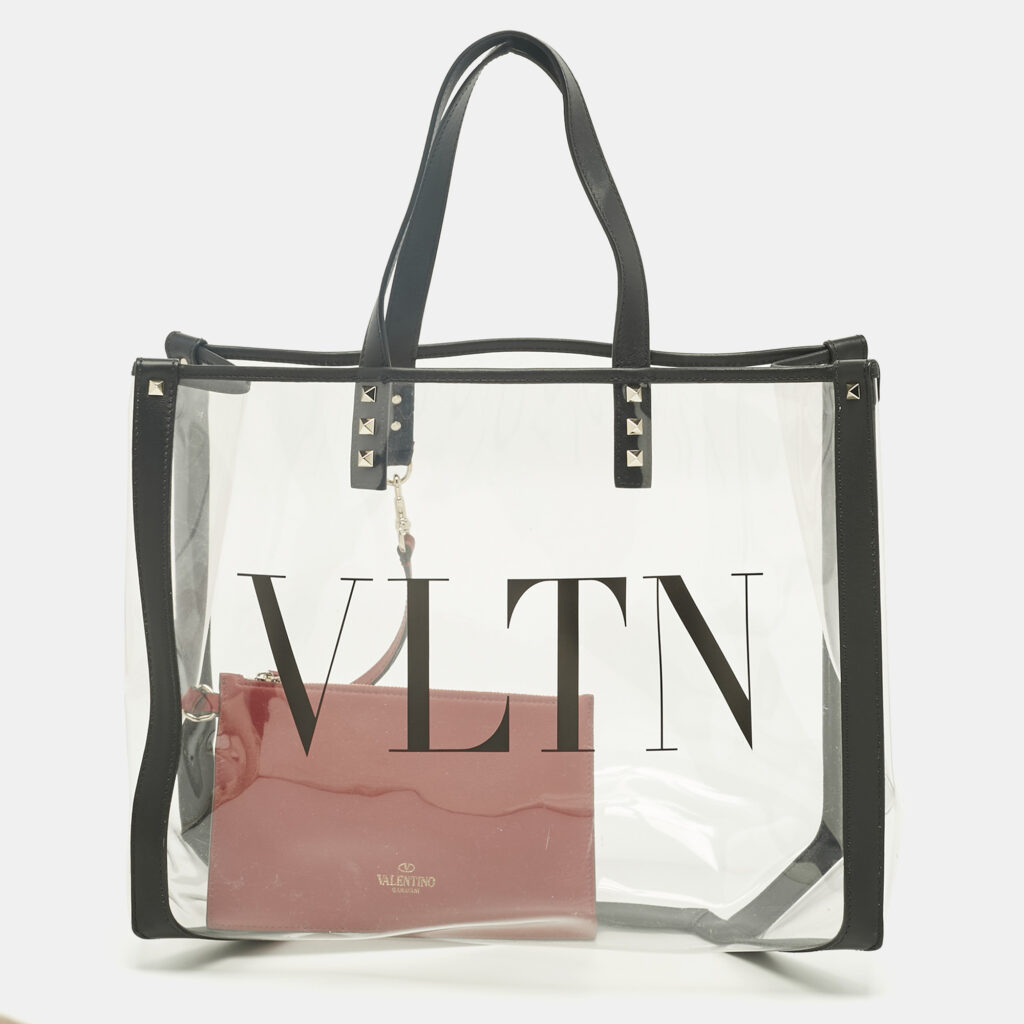 Valentino Black/Red Leather and PVC VLTN Rockstud Tote Valentino Black/Red Leather and PVC VLTN Rockstud Tote