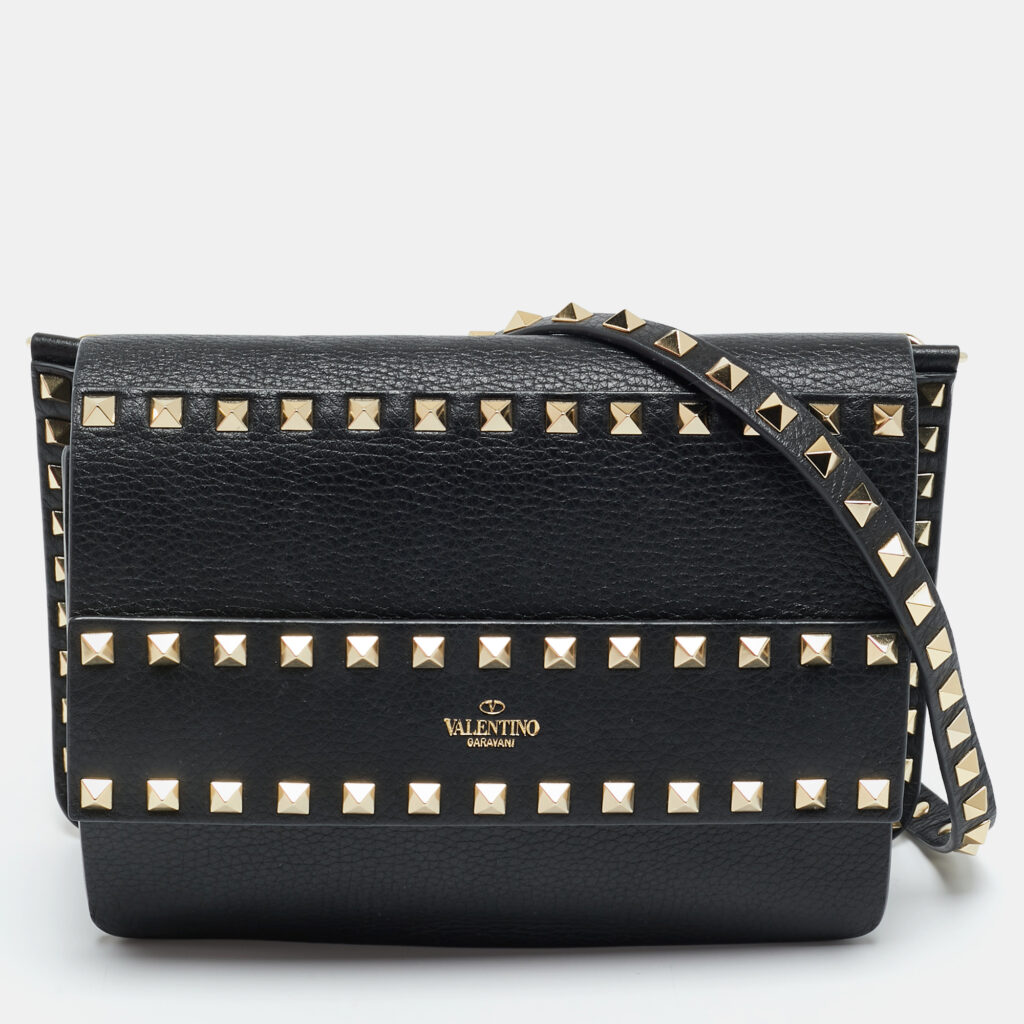 Valentino Black Leather Rockstud Shoulder Bag