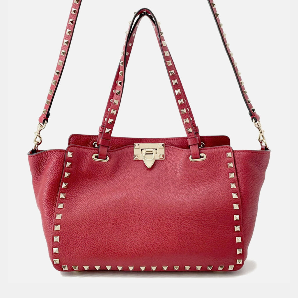 Valentino Garavani Rock Studded 2-Way Shoulder Bag Red Leather