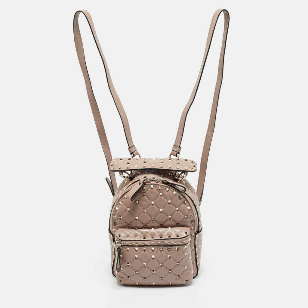 Valentino Beige Quilted Leather Mini Rockstud Spike Backpack Valentino Beige Quilted Leather Mini Rockstud Spike Backpack