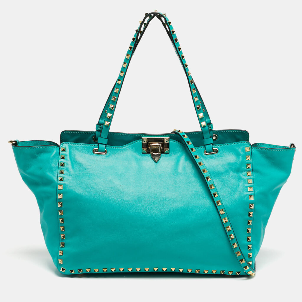 Valentino Green Leather Medium Rockstud Trapeze Tote Valentino Green Leather Medium Rockstud Trapeze Tote
