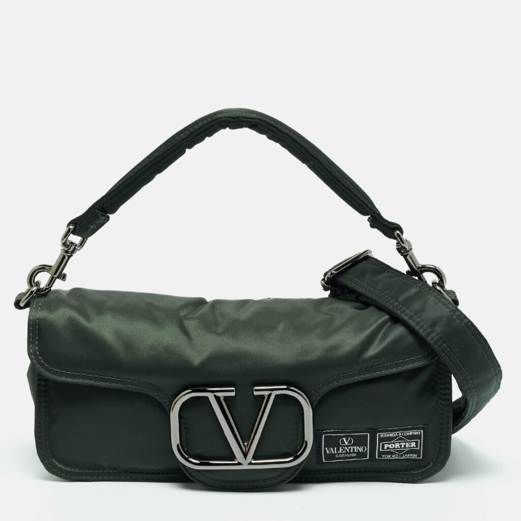 luxury-women-valentino-used-handbags-p1243109-012.jpg Valentino x Porter Dark Green Nylon Loco Shoulder Bag
