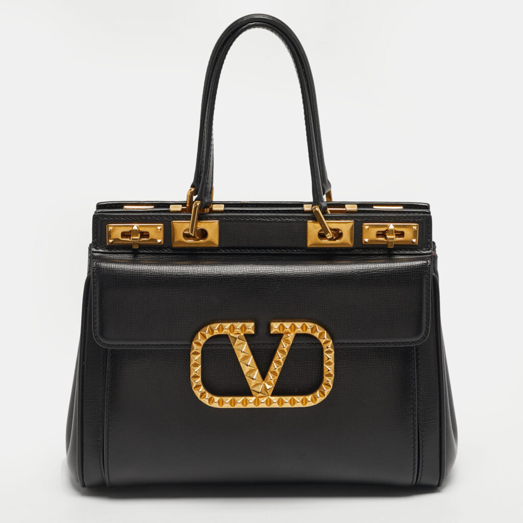 Valentino Black Leather Medium Alcove Rockstud Top Handle Bag Valentino Black Leather Medium Alcove Rockstud Top Handle Bag