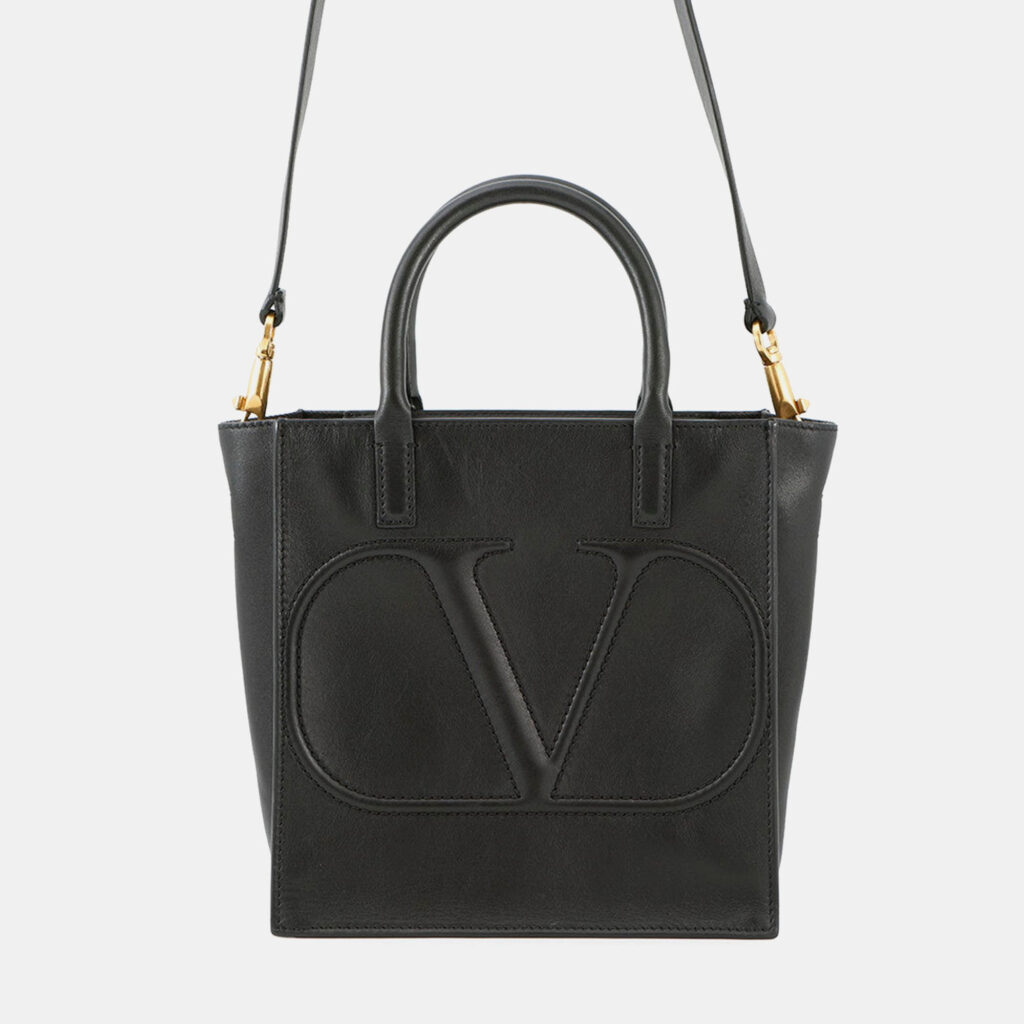 Valentino Garavani V Logo Walk 2-Way Bag Black Leather Size Small