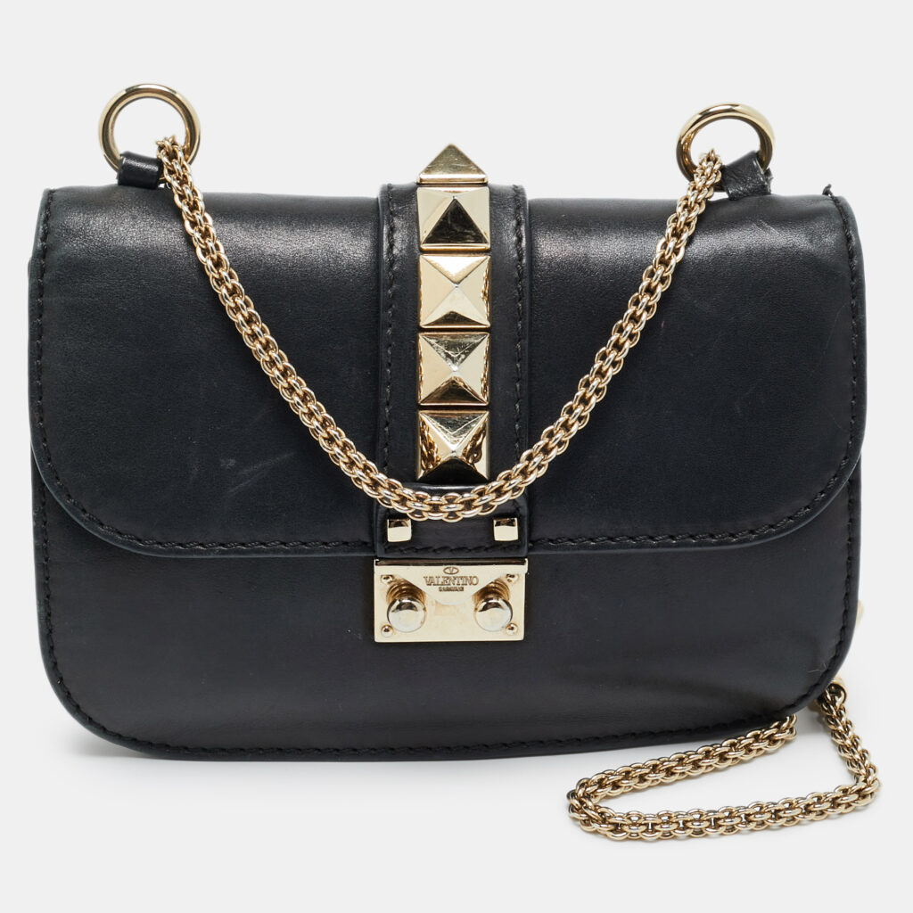 Valentino Glam Lock Small Black Leather Shoulder Bag Valentino Glam Lock Small Black Leather Shoulder Bag