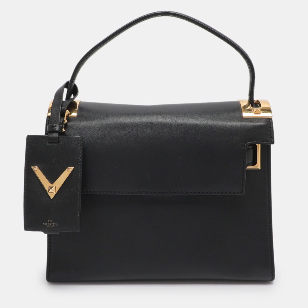 Valentino Embellished Flap Black Leather Top Handle Bag Valentino Embellished Flap Black Leather Top Handle Bag