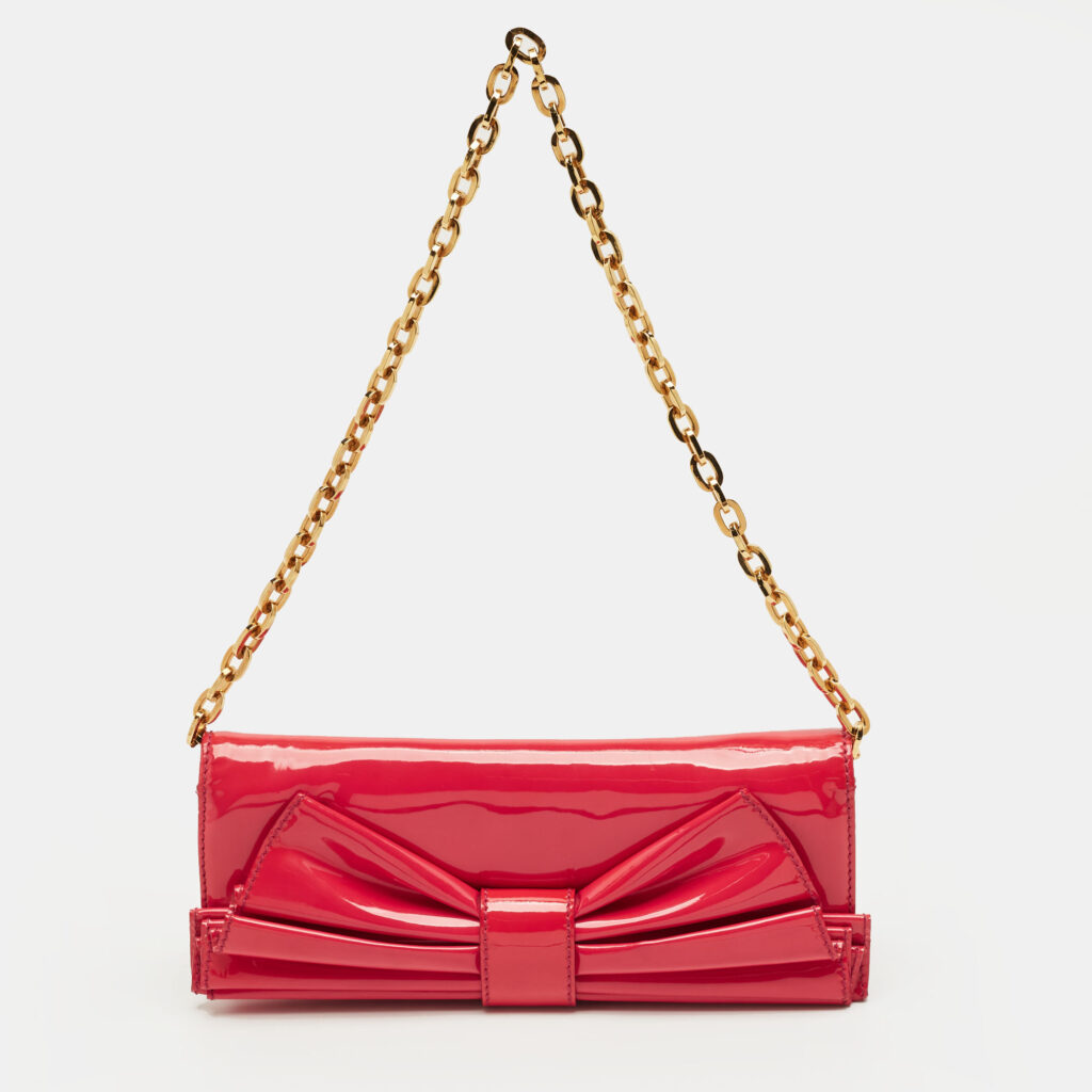 Valentino Bow Pink Patent Leather Chain Clutch