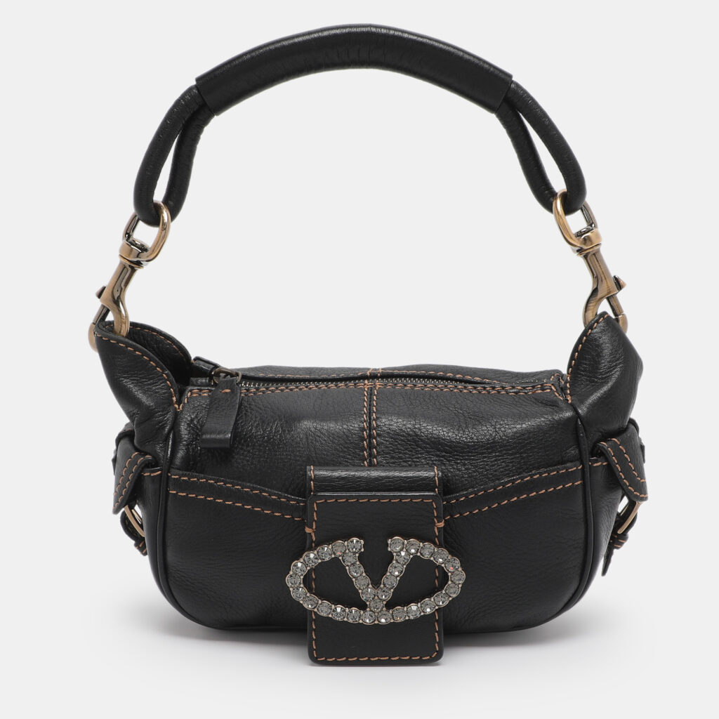 Valentino Escape V Logo Black Leather Shoulder Bag Valentino Escape V Logo Black Leather Shoulder Bag
