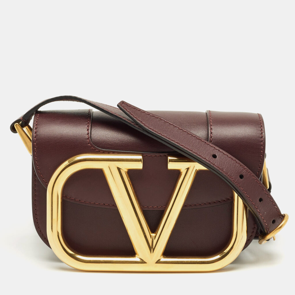Valentino Supervee Small Burgundy Leather Shoulder Bag Valentino Supervee Small Burgundy Leather Shoulder Bag