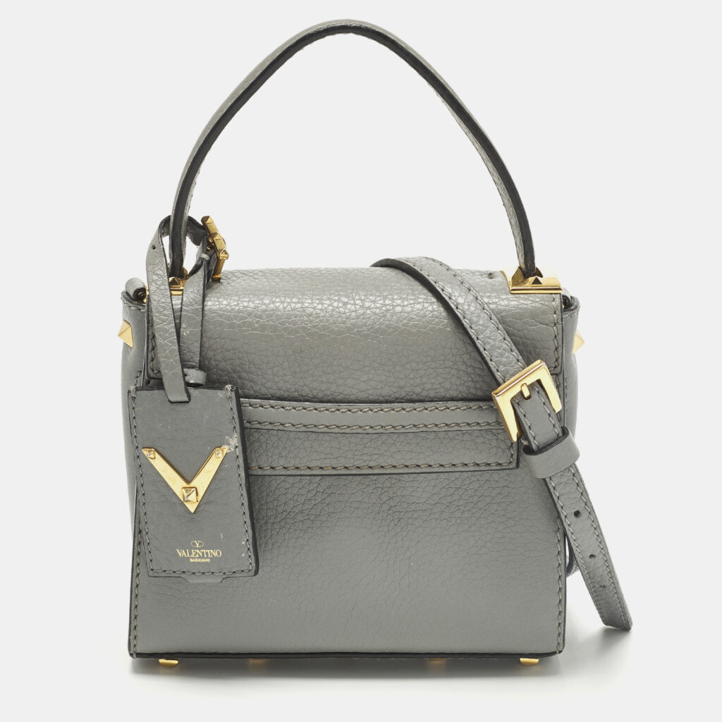 Valentino My Rockstud Mini Grey Leather Top Handle Bag Valentino My Rockstud Mini Grey Leather Top Handle Bag
