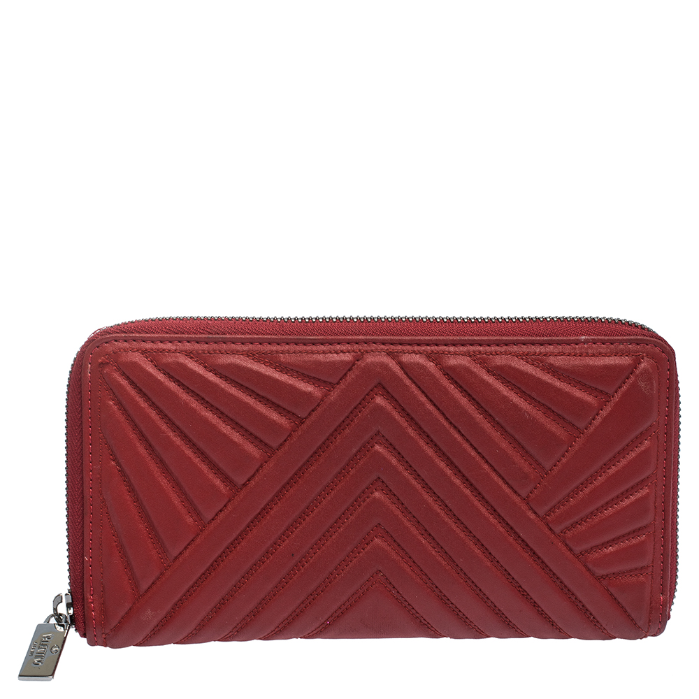 Valentino Red Coated Fabric Zip Around Wallet