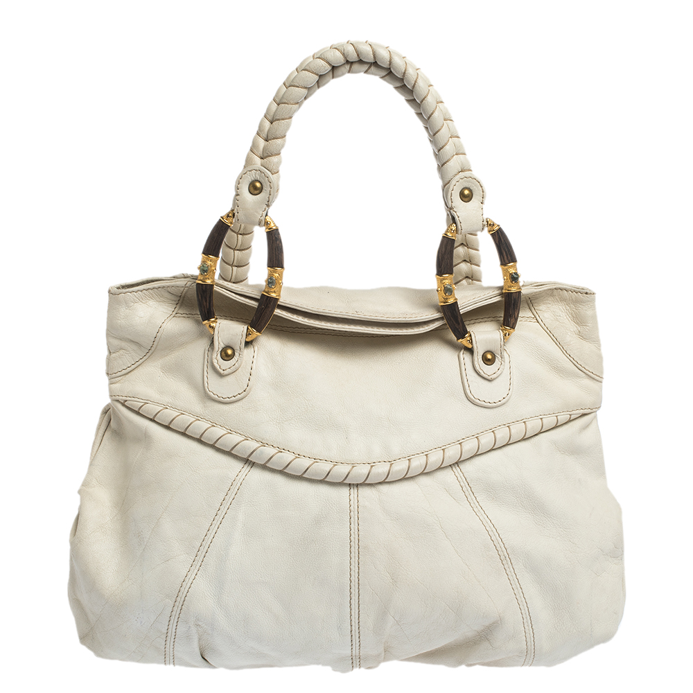 Valentino White Leather Braided Handle Hobo Valentino White Leather Braided Handle Hobo
