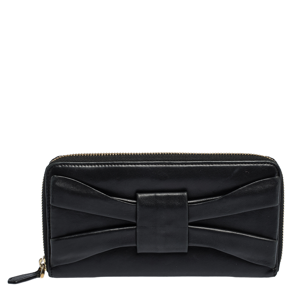 Valentino Black Leather Pleated Bow Continental Wallet Valentino Black Leather Pleated Bow Continental Wallet