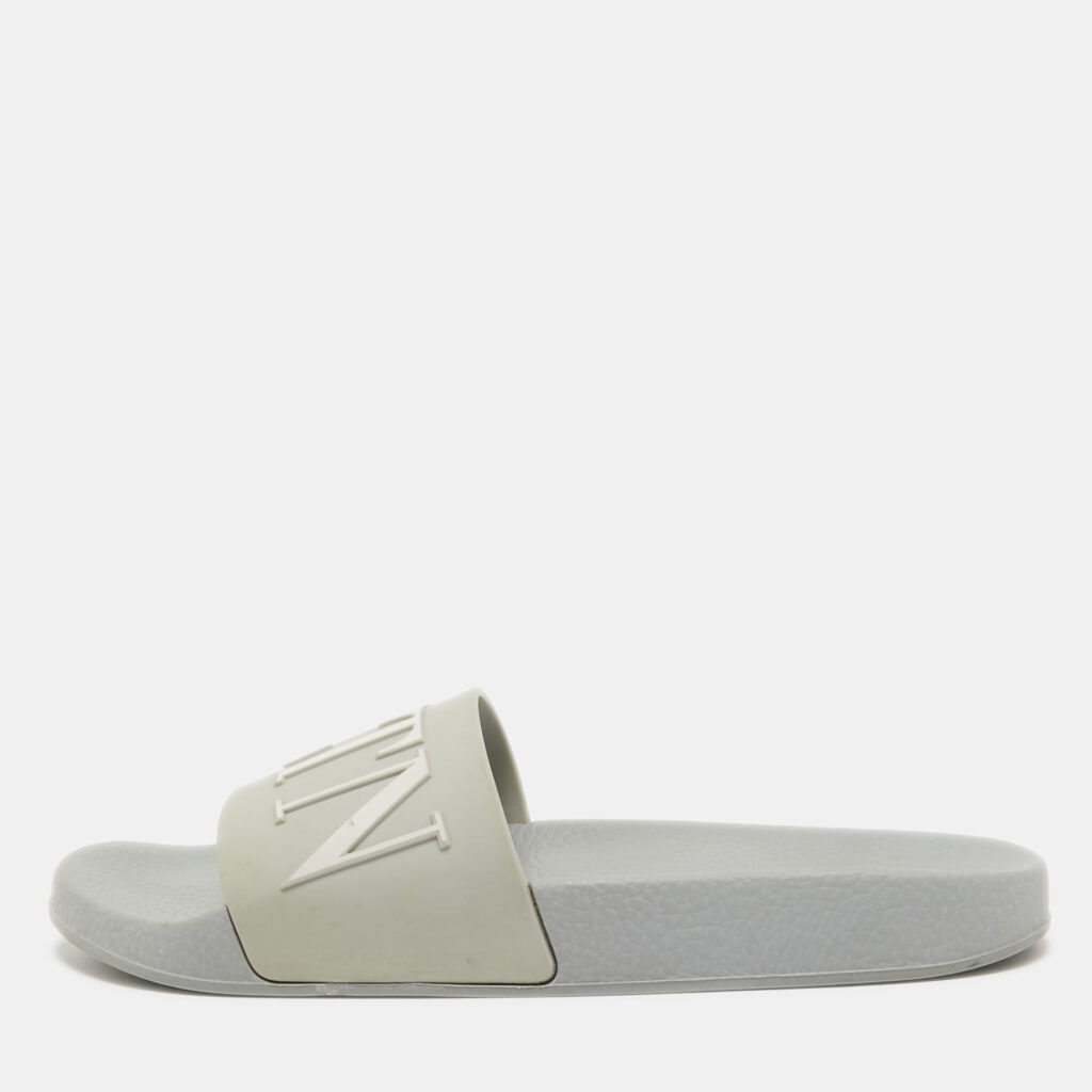 Valentino Grey Rubber VLTN Flat Slides Size 40 Valentino Grey Rubber VLTN Flat Slides Size 40