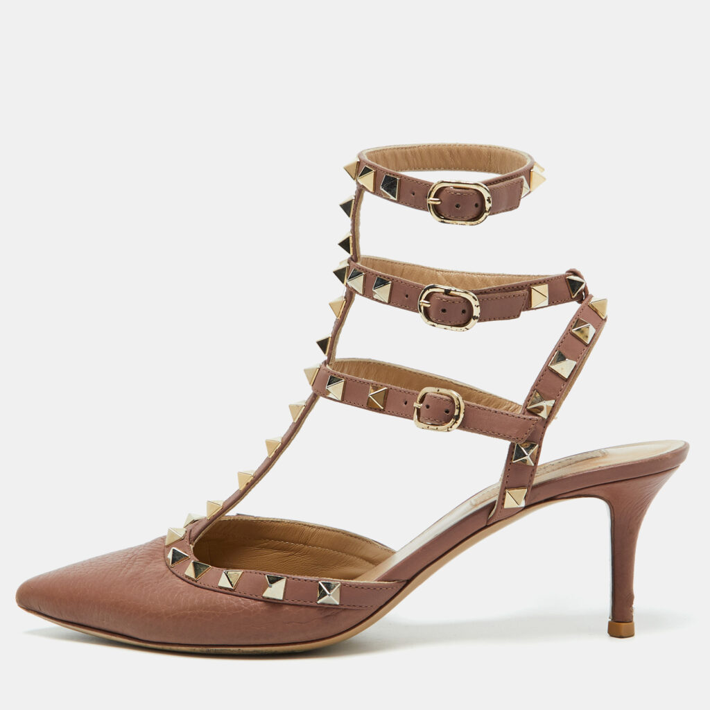 Valentino Dusty Rose Pink Leather Rockstud Ankle Strap Pumps Size 38.5 Valentino Dusty Rose Pink Leather Rockstud Ankle Strap Pumps Size 38.5