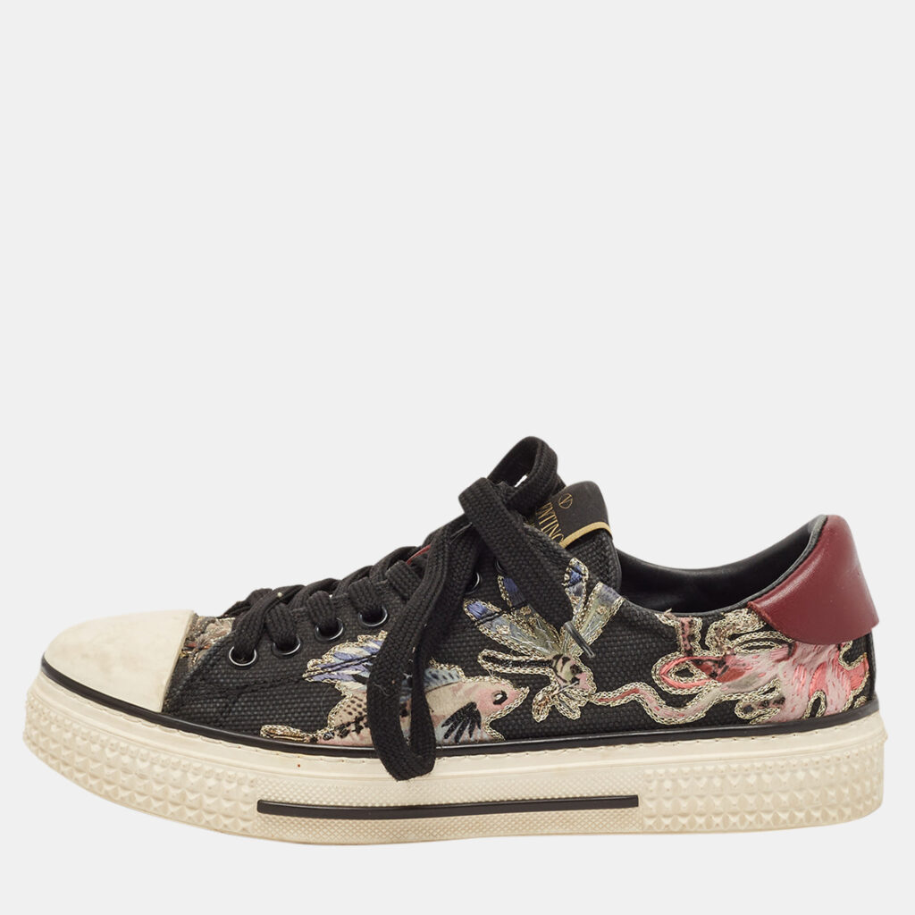 Valentino Multicolor Leather and Canvas Camubutterfly Lace Up Sneakers Size 36