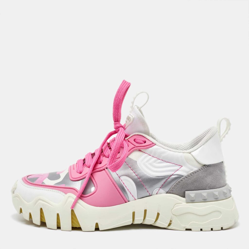 Valentino Multicolor Suede and Camouflage Canvas Rockrunner Low Top Sneakers Size 37
