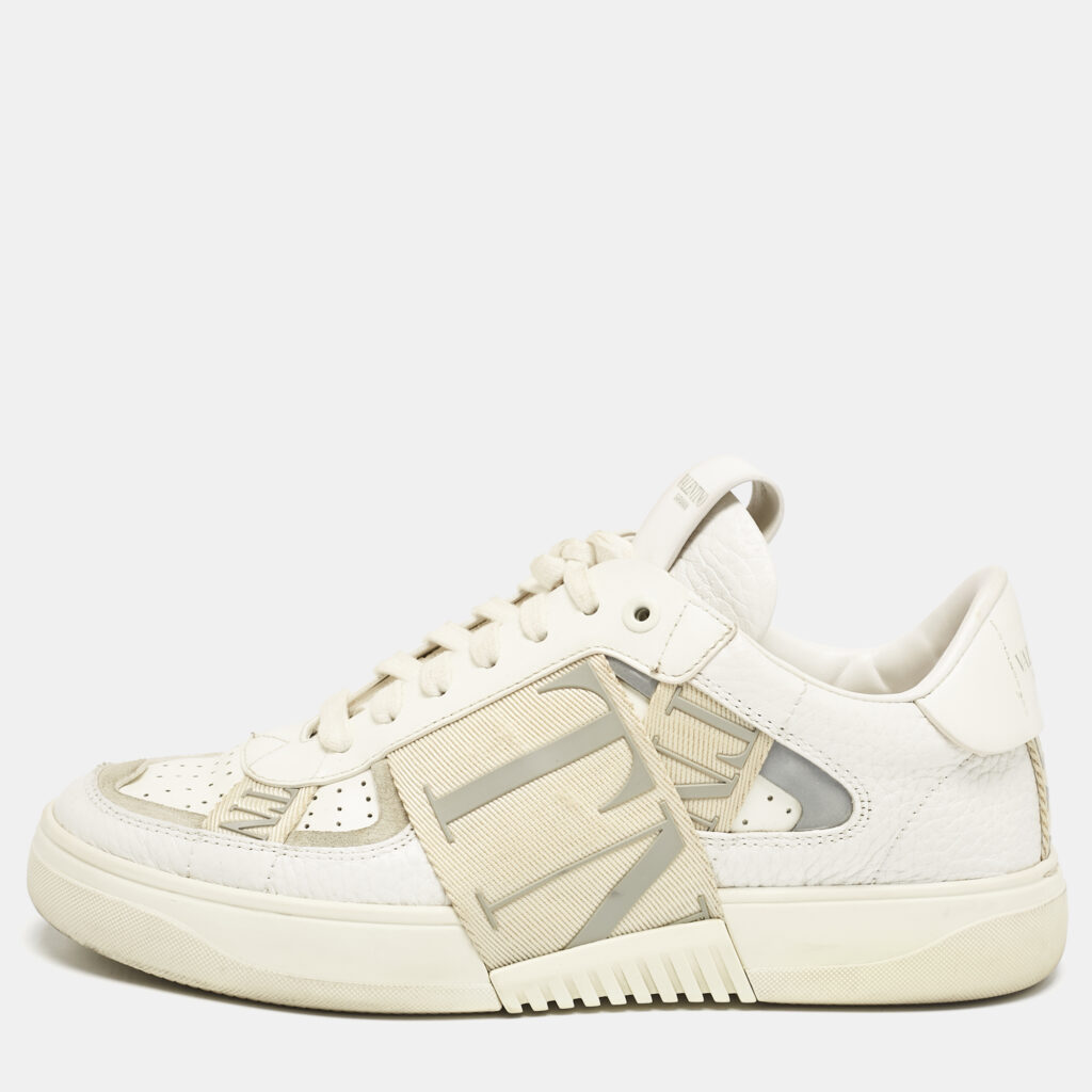 luxury-women-valentino-used-shoes-p1141632-001-1.jpg Valentino White/Grey Canvas and Leather VL7N Low Top Sneakers Size 37