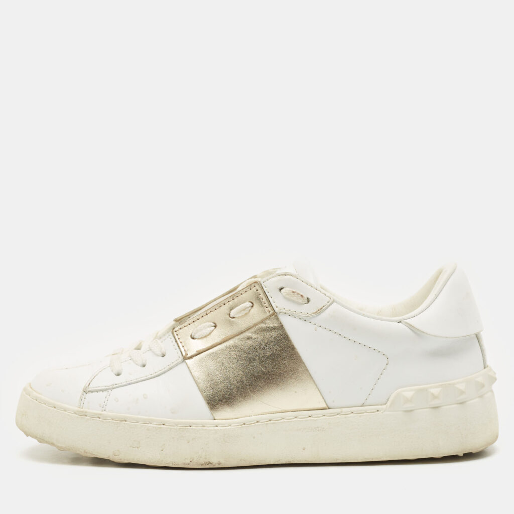 Valentino White/Gold Leather Open Low Top Sneakers Size 36.5 Valentino White/Gold Leather Open Low Top Sneakers Size 36.5