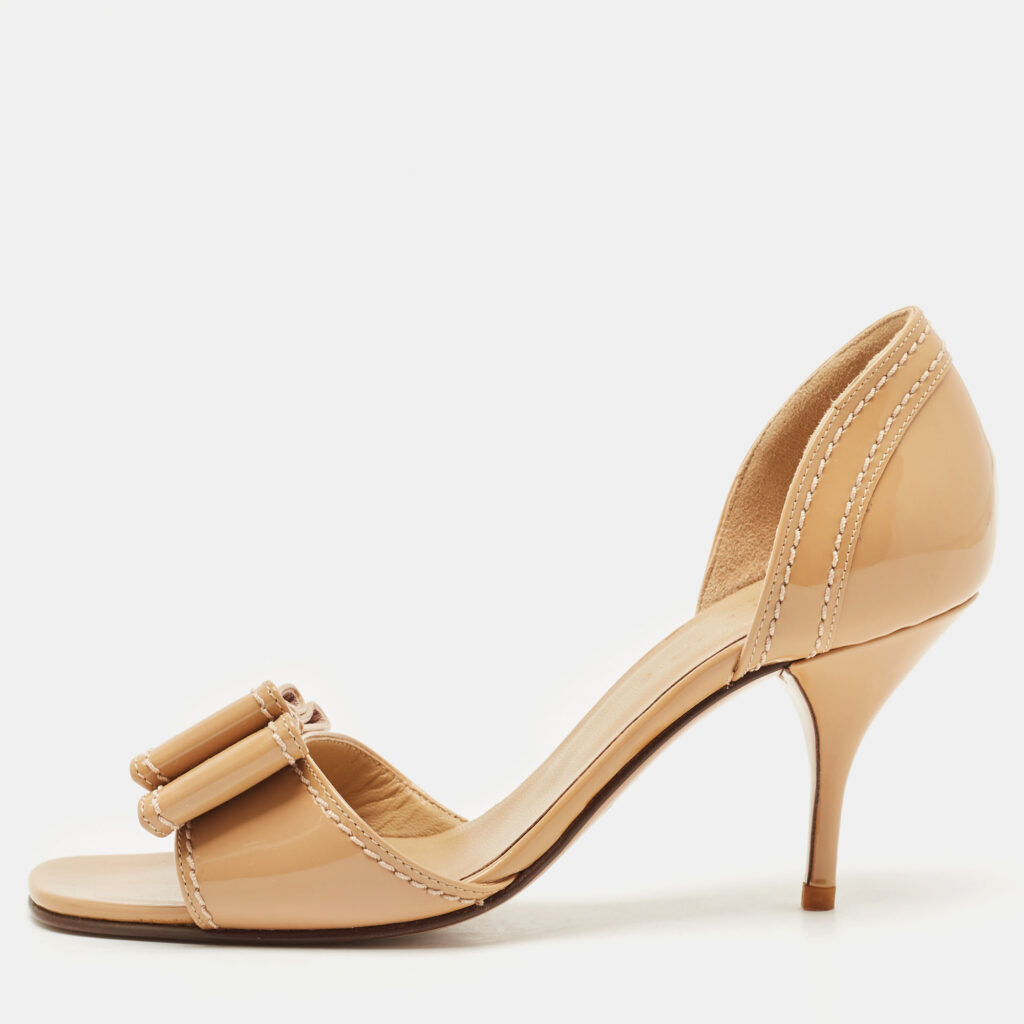 Valentino Beige Patent Bow Embellished D'orsay Open Toe Pumps Size 35.5