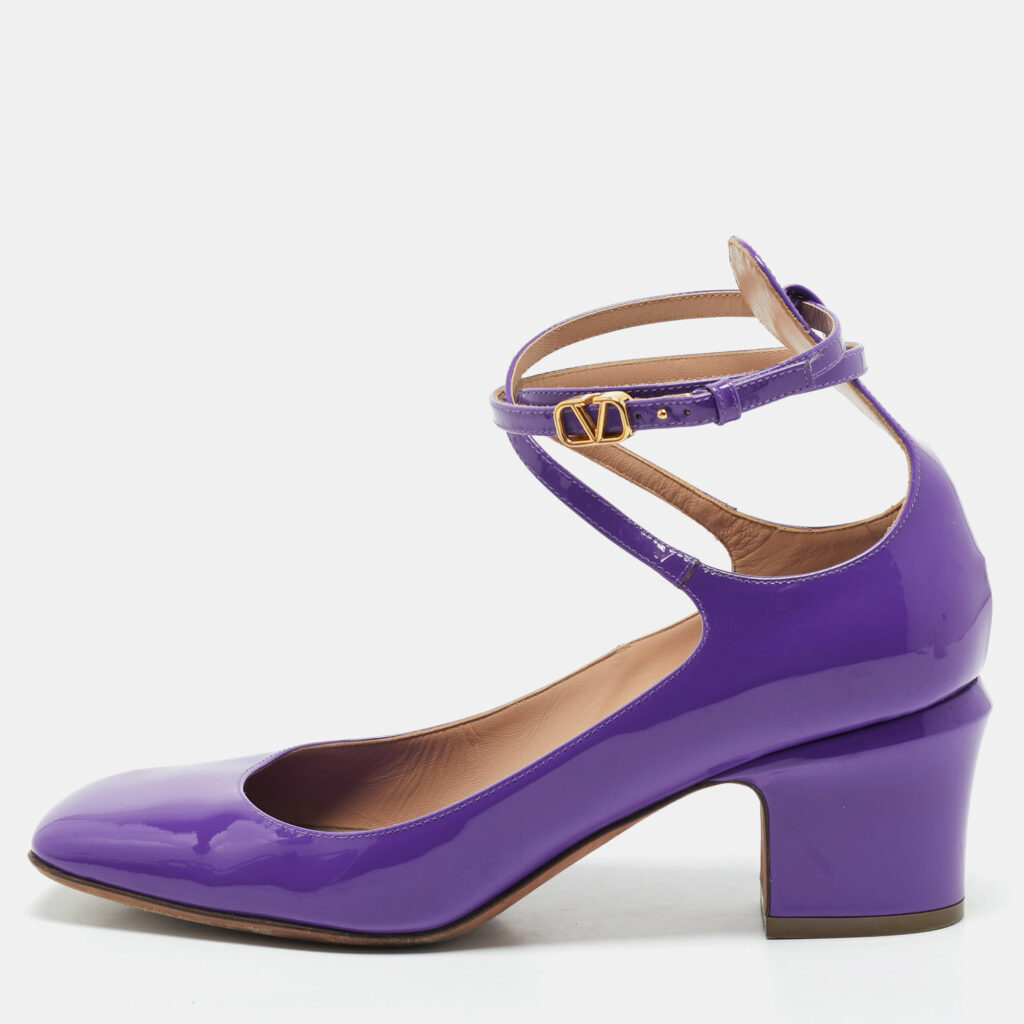 luxury-women-valentino-used-shoes-p1174235-008-1.jpg Valentino Purple Patent Leather Tan-Go Block Heel Pumps Size 39.5
