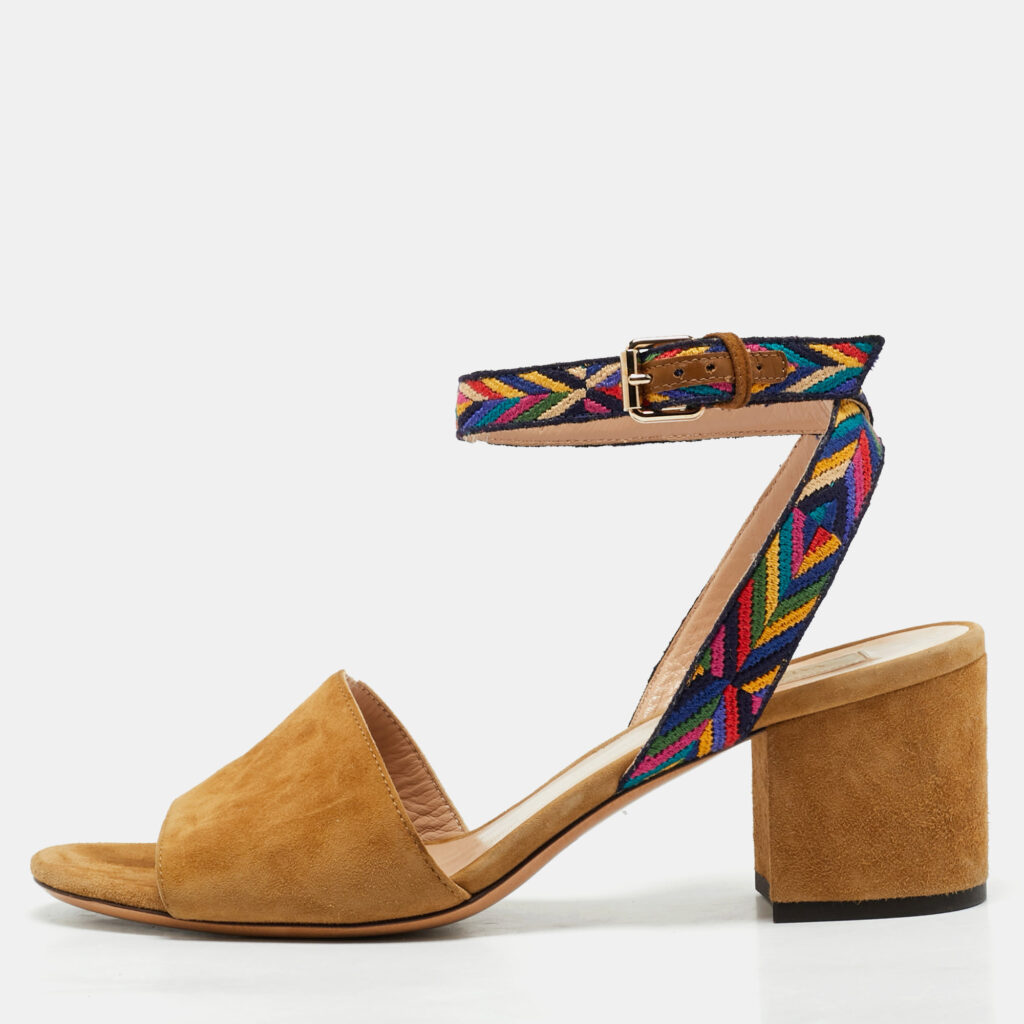 Valentino Brown Canvas and Suede Ankle Strap Sandals Size 37 Valentino Brown Canvas and Suede Ankle Strap Sandals Size 37
