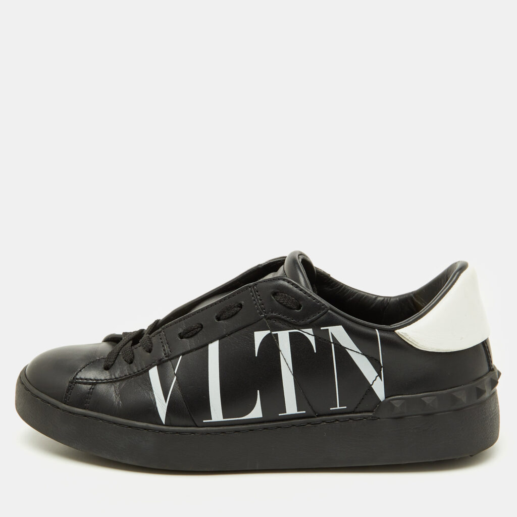 Valentino Black/White Leather VLTN Open Rockstud Low Top Sneakers Size 39 Valentino Black/White Leather VLTN Open Rockstud Low Top Sneakers Size 39