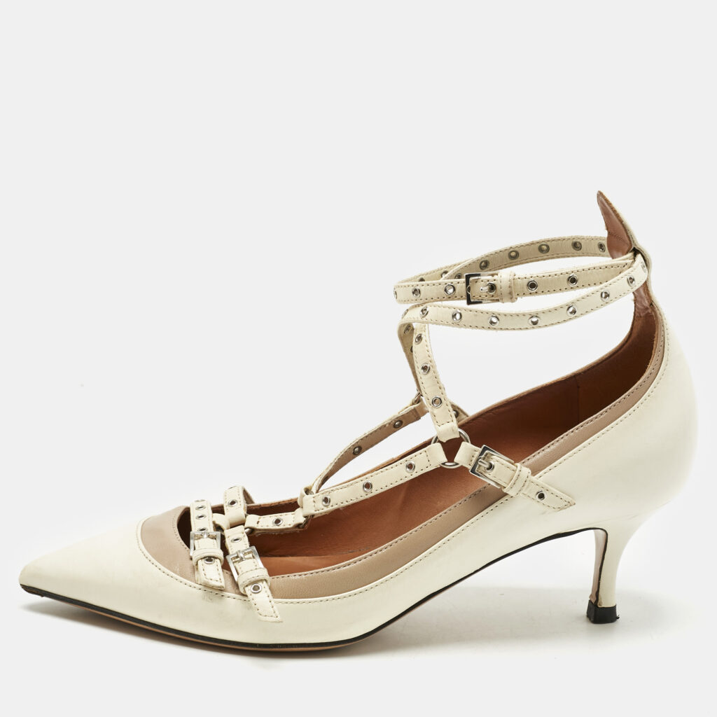 Valentino Cream/Beige Leather Kitten Heels Ankle Strap Pointed Toe Pumps Size 35 Valentino Cream/Beige Leather Kitten Heels Ankle Strap Pointed Toe Pumps Size 35