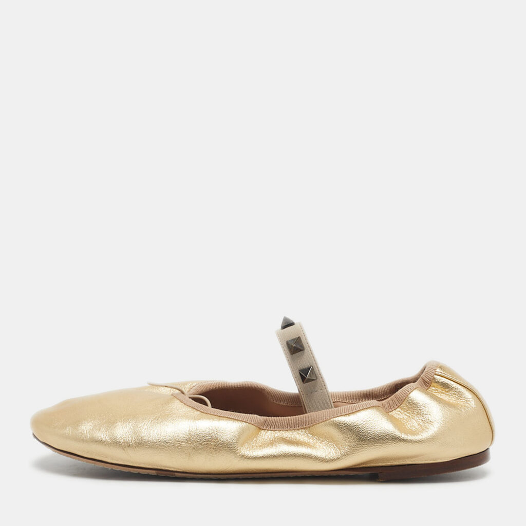 Valentino Gold Leather Rockstud Bow Ballet Flats Size 38 Valentino Gold Leather Rockstud Bow Ballet Flats Size 38