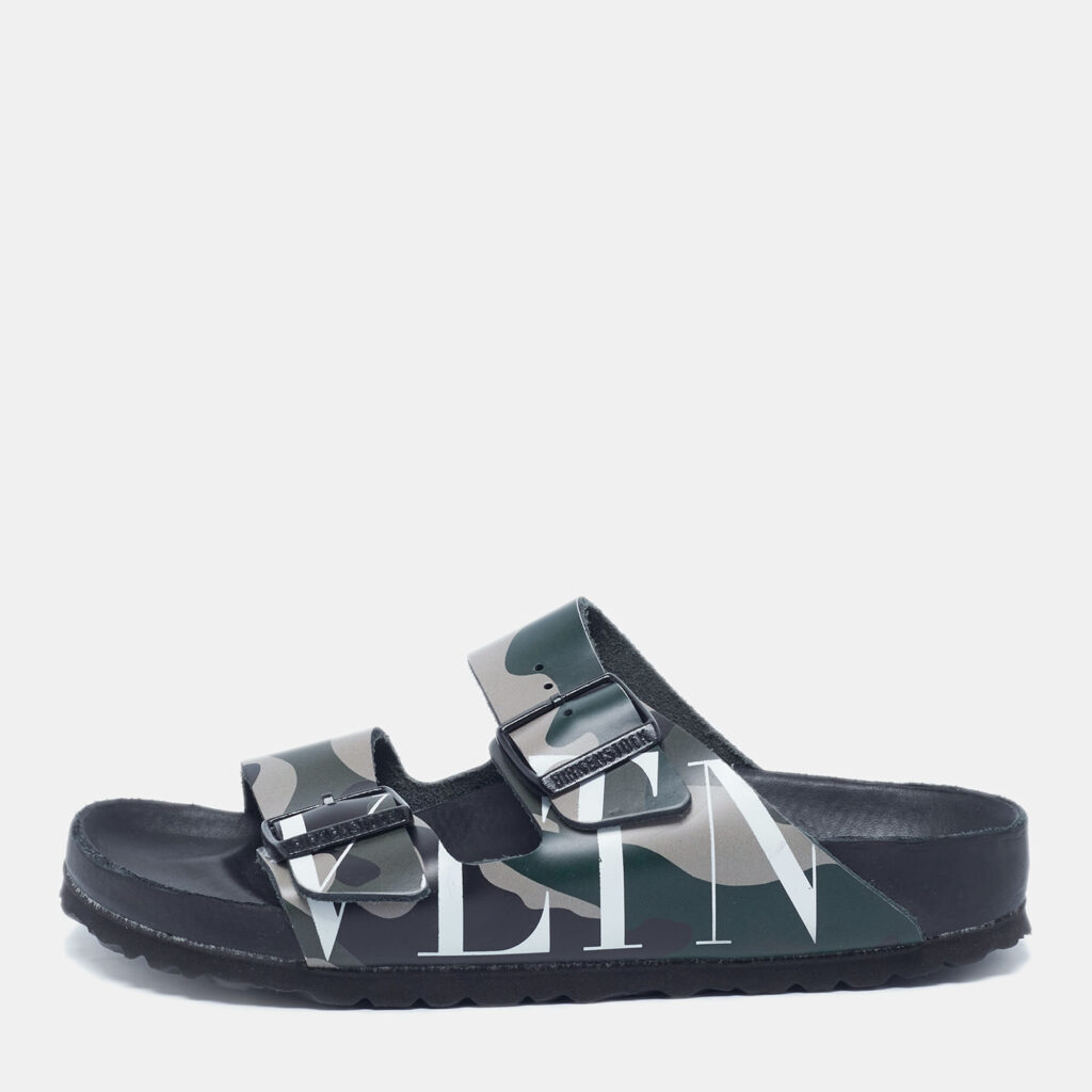 Valentino x Birkenstock Multicolor Camouflage Leather Arizona Slide Sandals Size 37