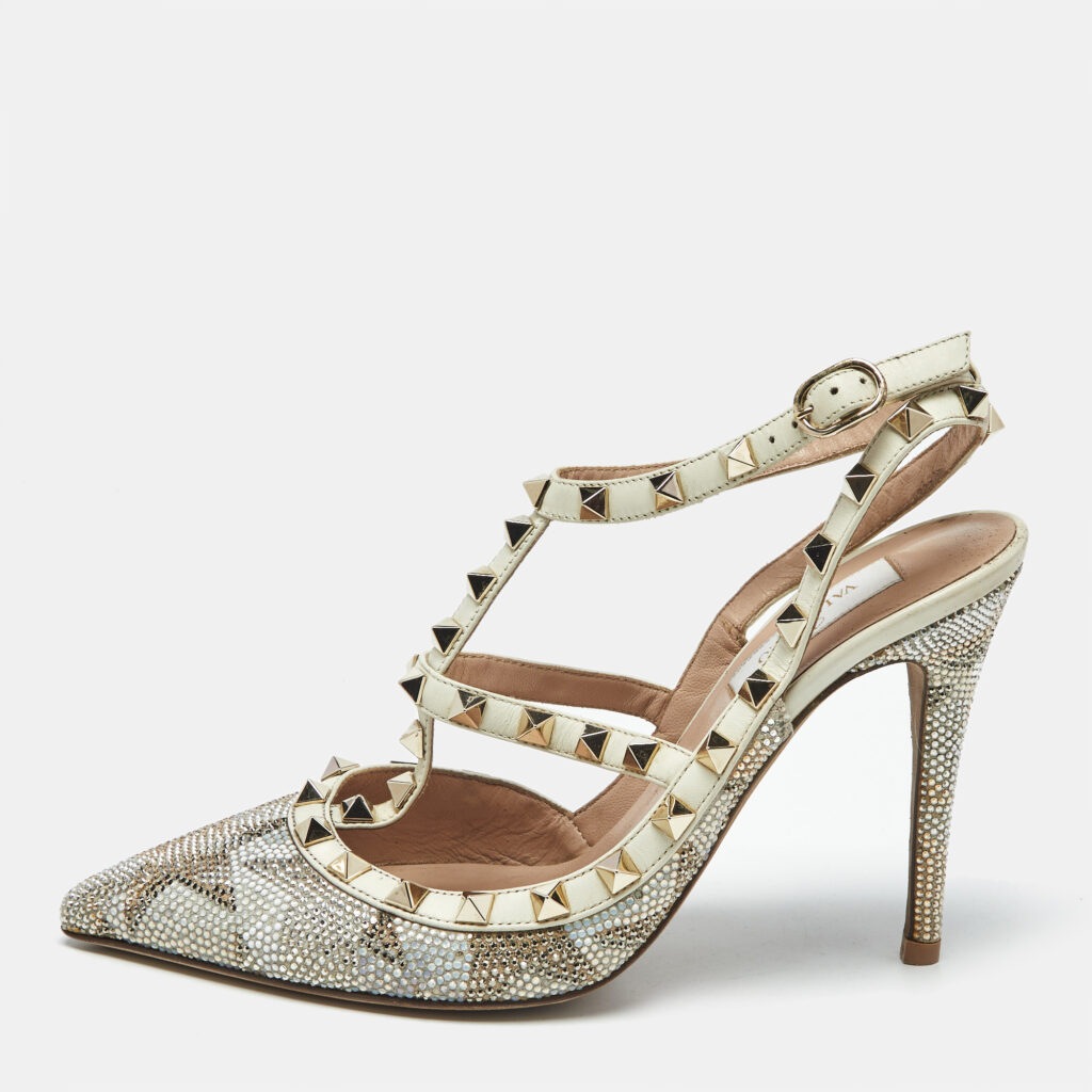 Valentino Multicolor Leather Crystal Embellished Rockstud Ankle Strap Pumps Size 38 Valentino Multicolor Leather Crystal Embellished Rockstud Ankle Strap Pumps Size 38