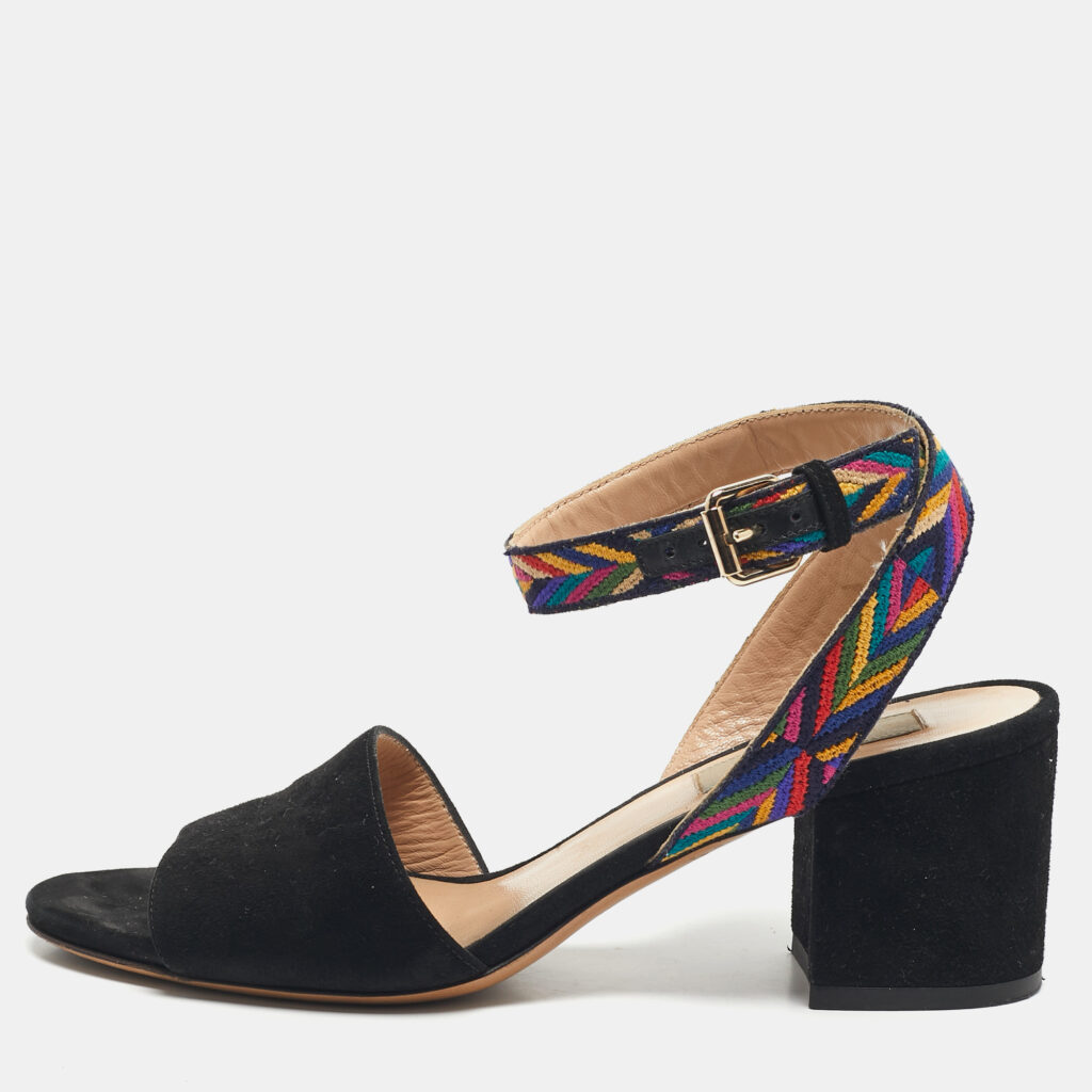 Valentino Black Suede Multicolor Ankle Strap Sandals Size 35.5 Valentino Black Suede Multicolor Ankle Strap Sandals Size 35.5