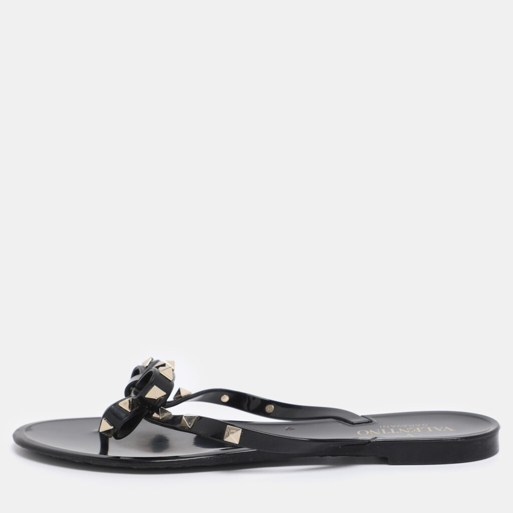 Valentino Black Jelly Rockstud Bow Thong Flats Size 39