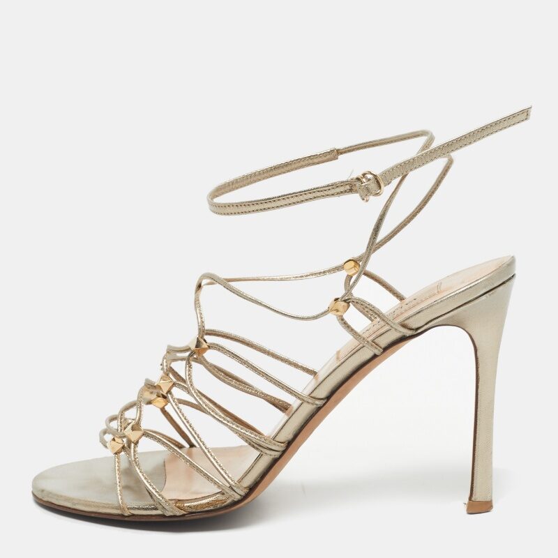 Valentino Gold Leather Studded Lace Up Sandals Size 36.5 Valentino Gold Leather Studded Lace Up Sandals Size 36.5