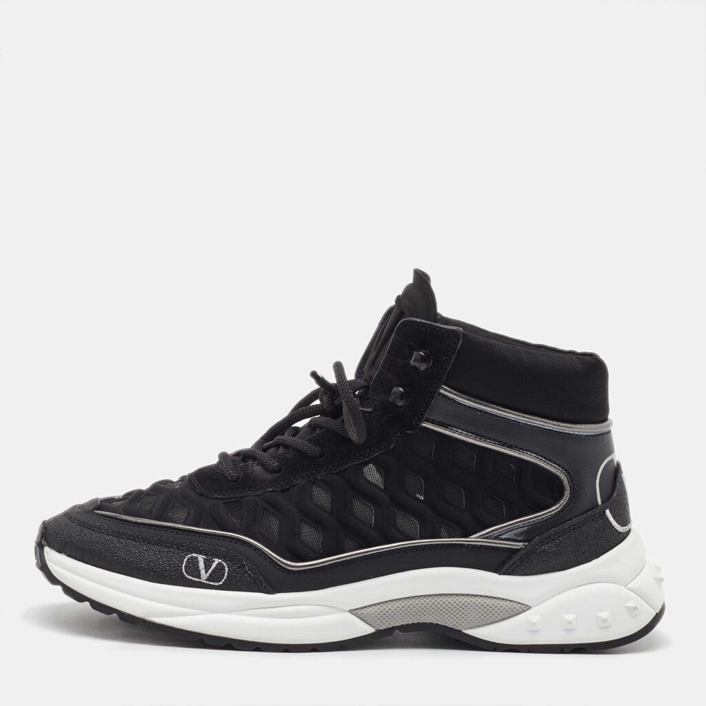 Valentino Black Mesh, Suede and Leather Mid Top Sneakers Size 38 Valentino Black Mesh, Suede and Leather Mid Top Sneakers Size 38
