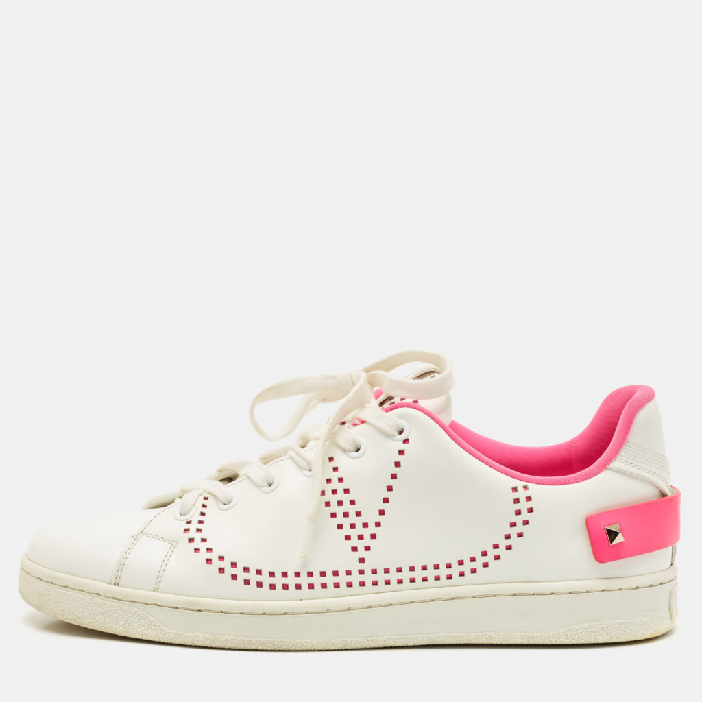 Valentino White/Pink Leather Rockstud Sneakers Size 40.5 Valentino White/Pink Leather Rockstud Sneakers Size 40.5