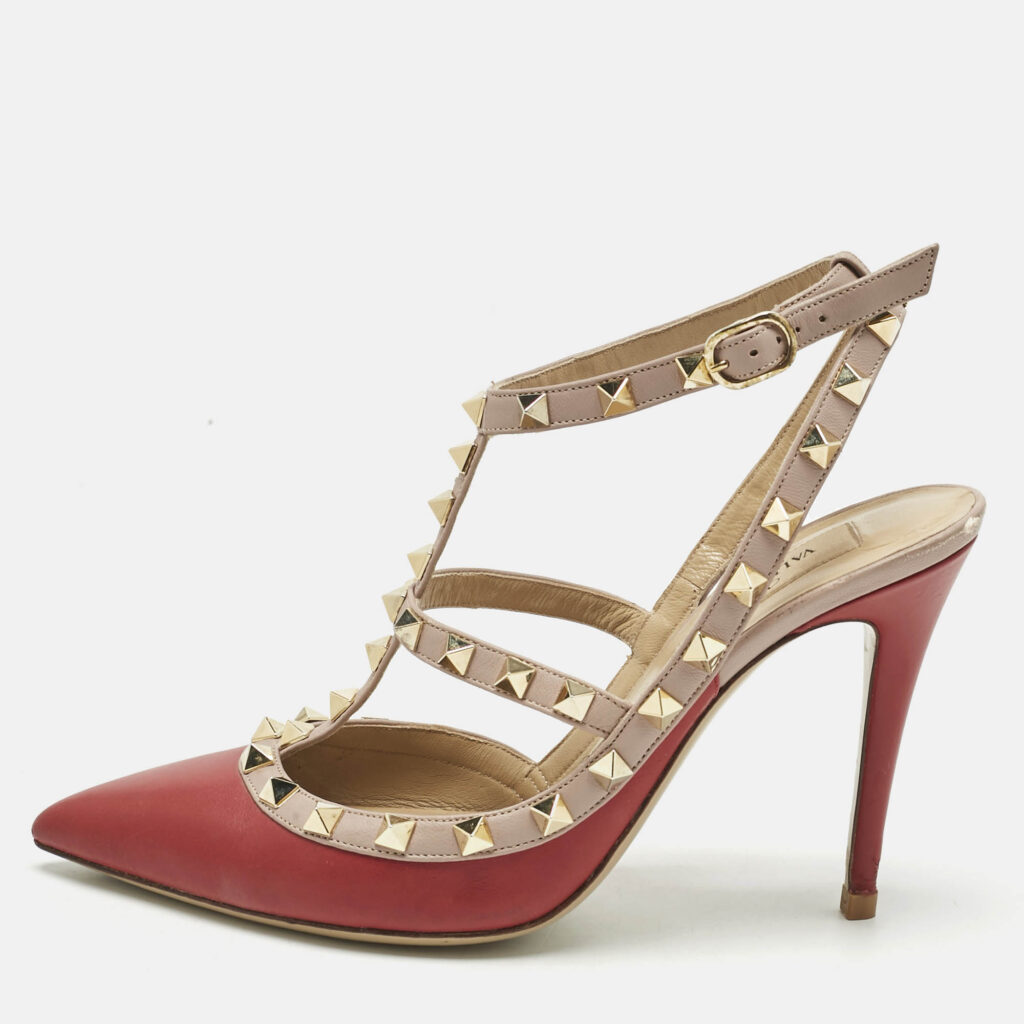 Valentino Red/Pink Leather Rockstud Caged Pumps Size 38 Valentino Red/Pink Leather Rockstud Caged Pumps Size 38