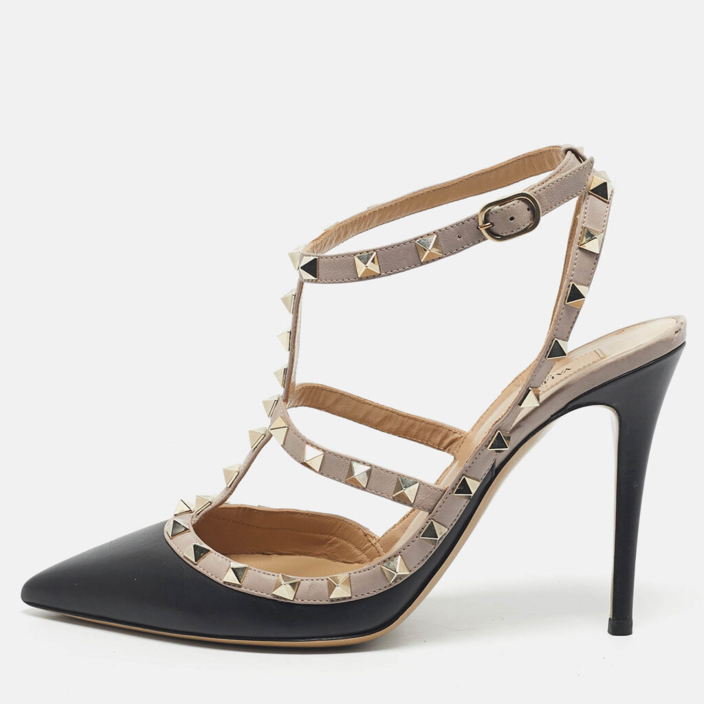 Valentino Black/Beige Leather Rockstud Caged Pumps Size 40 Valentino Black/Beige Leather Rockstud Caged Pumps Size 40