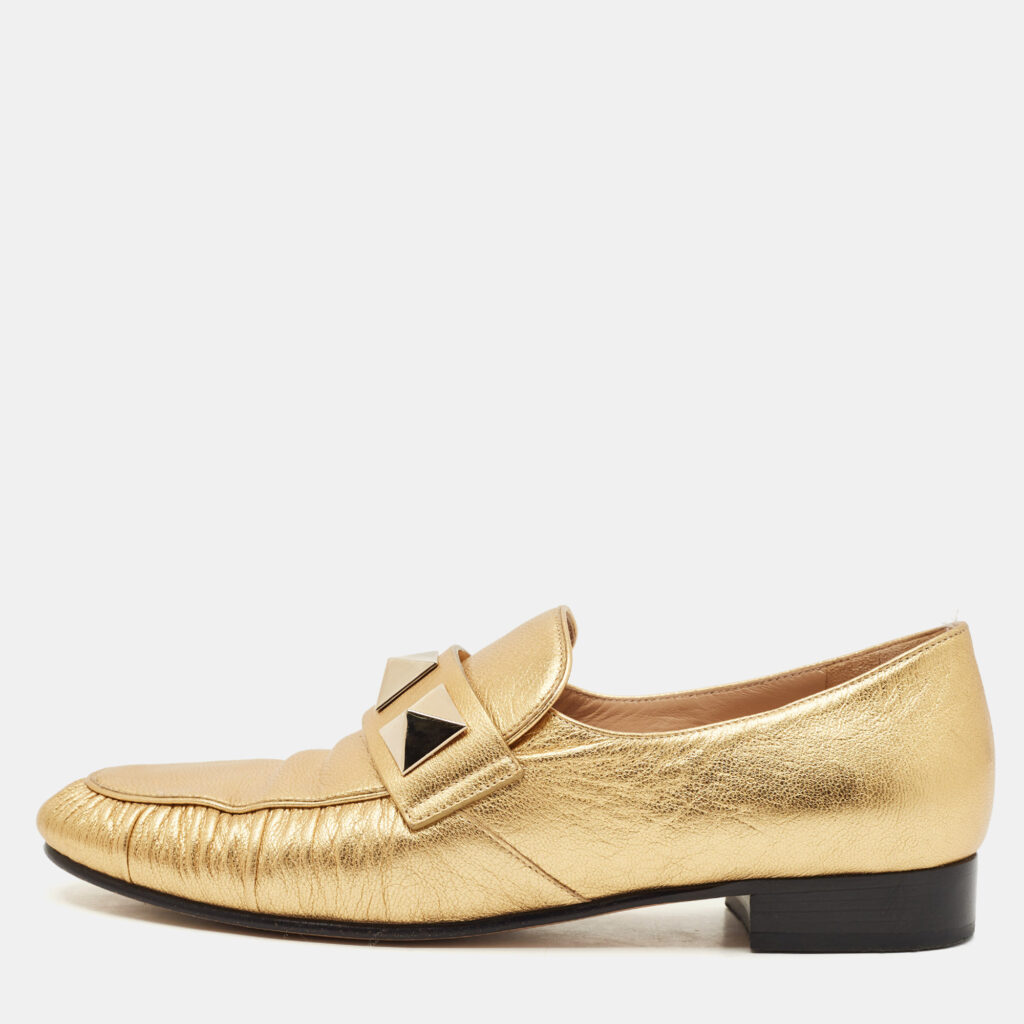 Valentino Metallic Gold Leather Rockstud Slip On Loafers Size 36 Valentino Metallic Gold Leather Rockstud Slip On Loafers Size 36