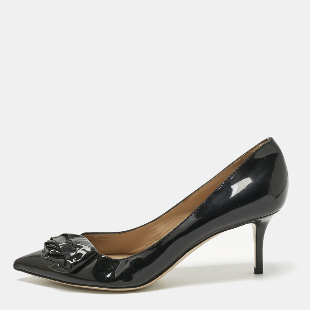 Valentino Black Patent Leather Flower Bow Pointed Toe Pumps Size 39.5 Valentino Black Patent Leather Flower Bow Pointed Toe Pumps Size 39.5