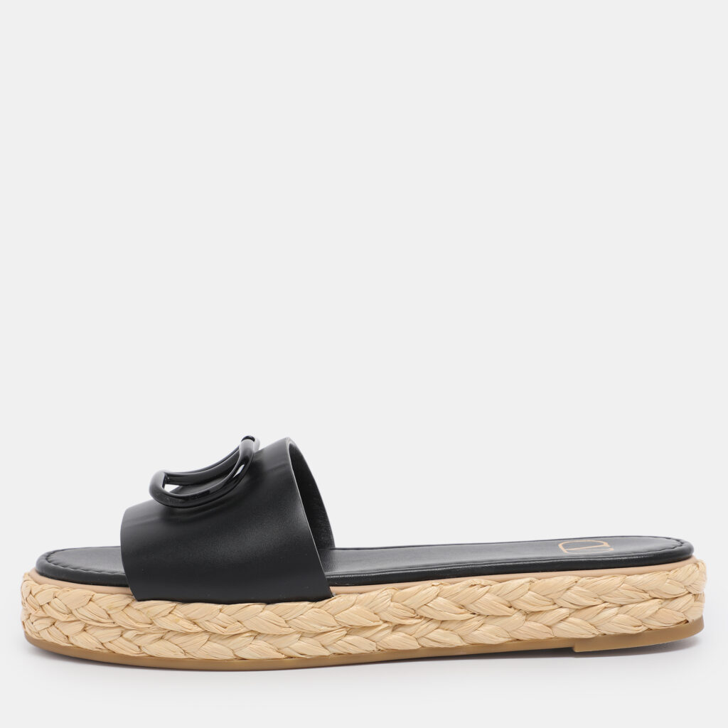 Valentino Black Leather VLogo Espadrille Flats Size 36 Valentino Black Leather VLogo Espadrille Flats Size 36