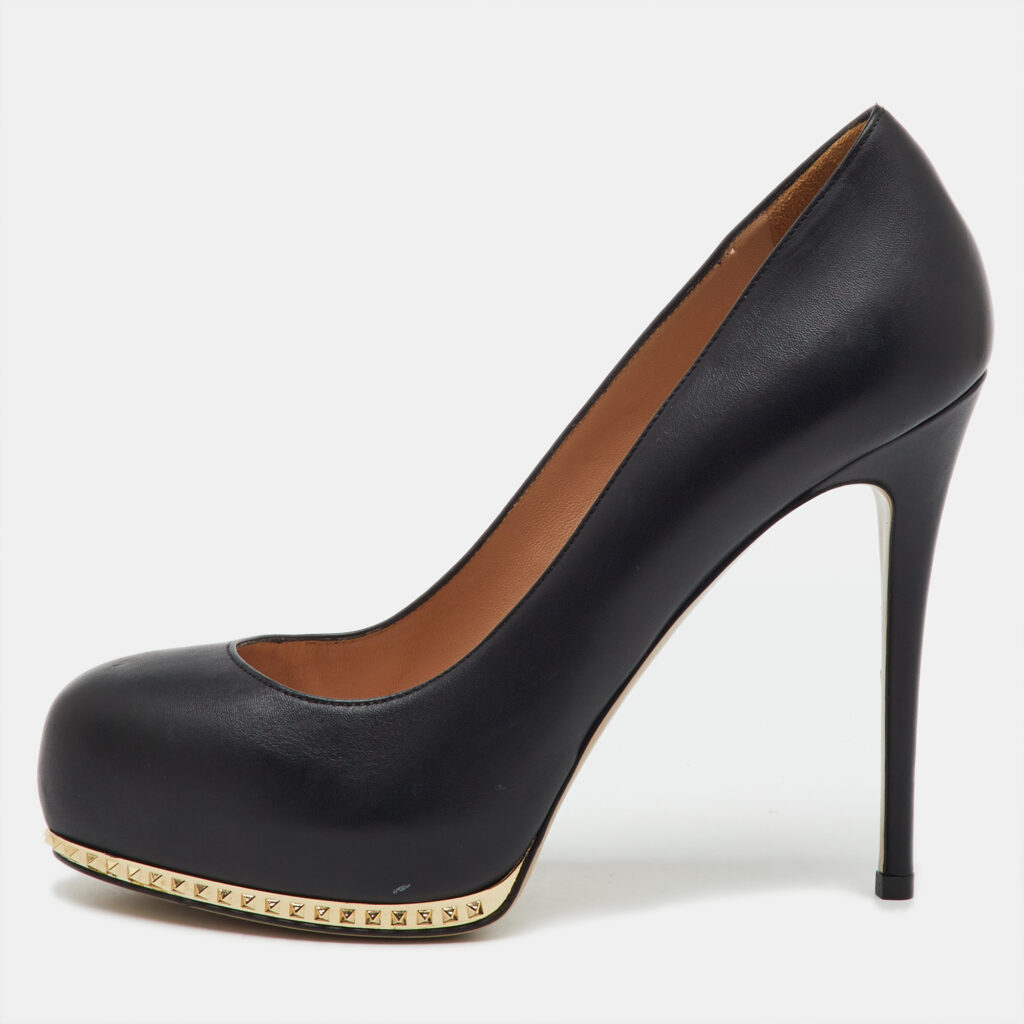 Valentino Black Leather Rockstud Round Toe Platform Pumps Size 36 Valentino Black Leather Rockstud Round Toe Platform Pumps Size 36
