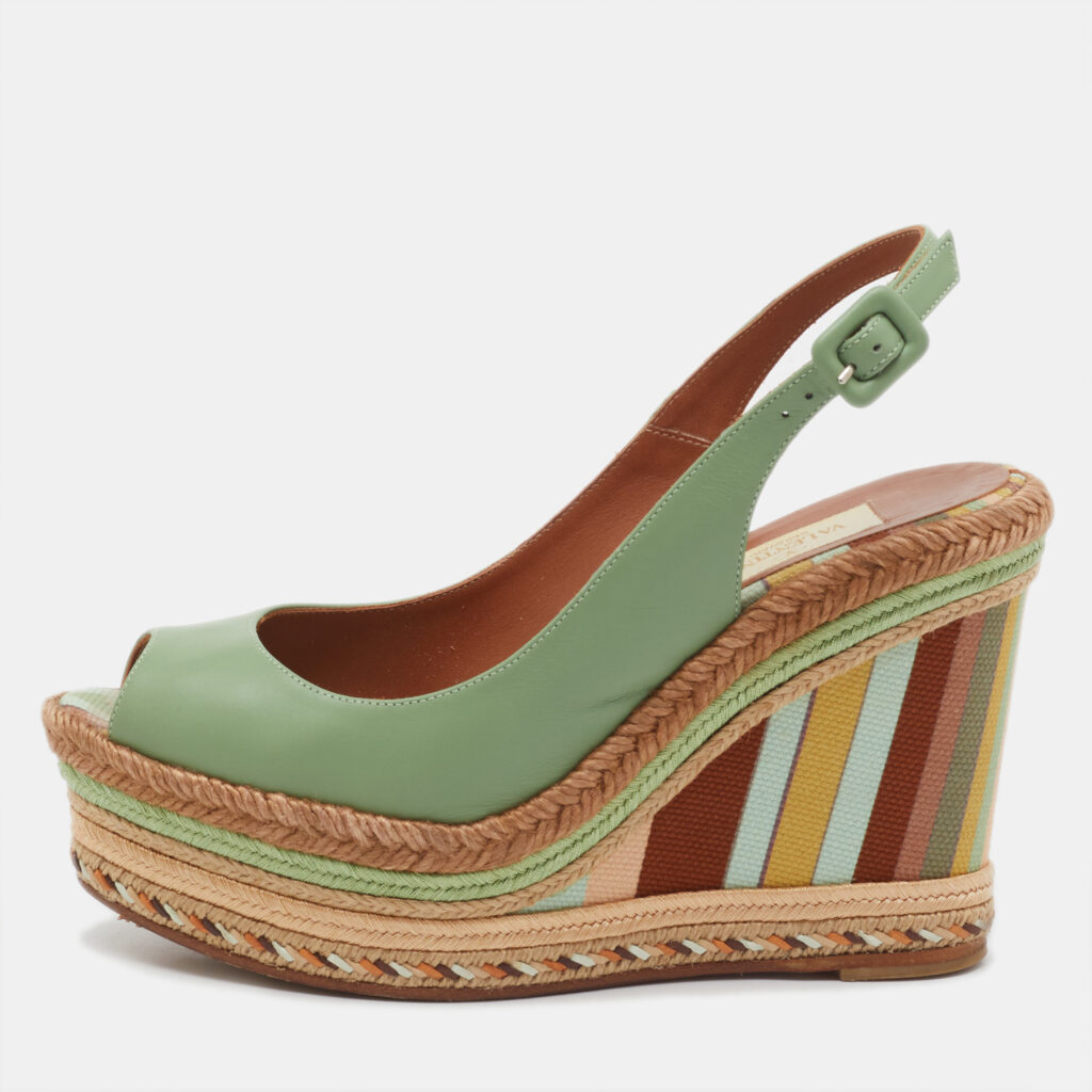 Valentino Light Green Leather Slingback Platform Wedge Sandals Size 38 Valentino Light Green Leather Slingback Platform Wedge Sandals Size 38