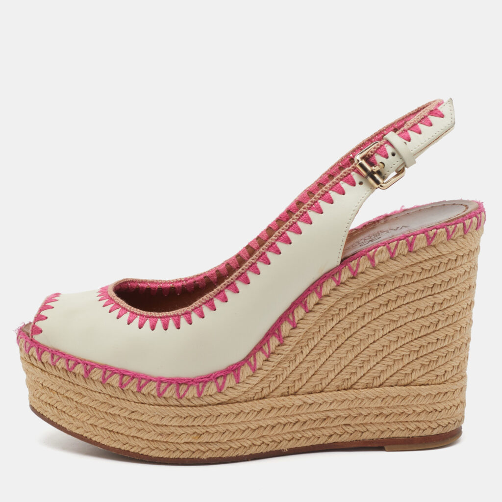 Valentino White Leather Slingback Espadrille Platform Wedge Sandals Size 38 Valentino White Leather Slingback Espadrille Platform Wedge Sandals Size 38
