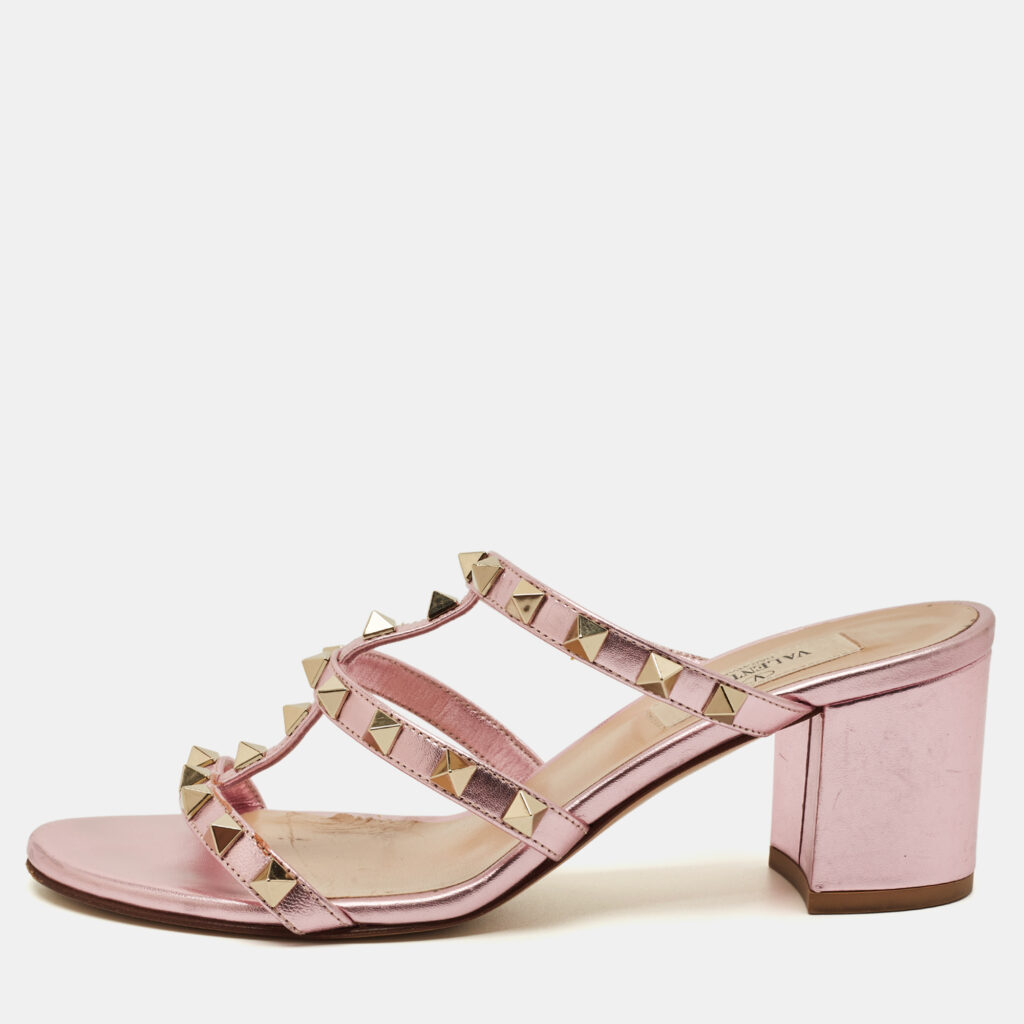 Valentino Metallic Pink Leather Rockstud Slide Sandals Size 36 Valentino Metallic Pink Leather Rockstud Slide Sandals Size 36