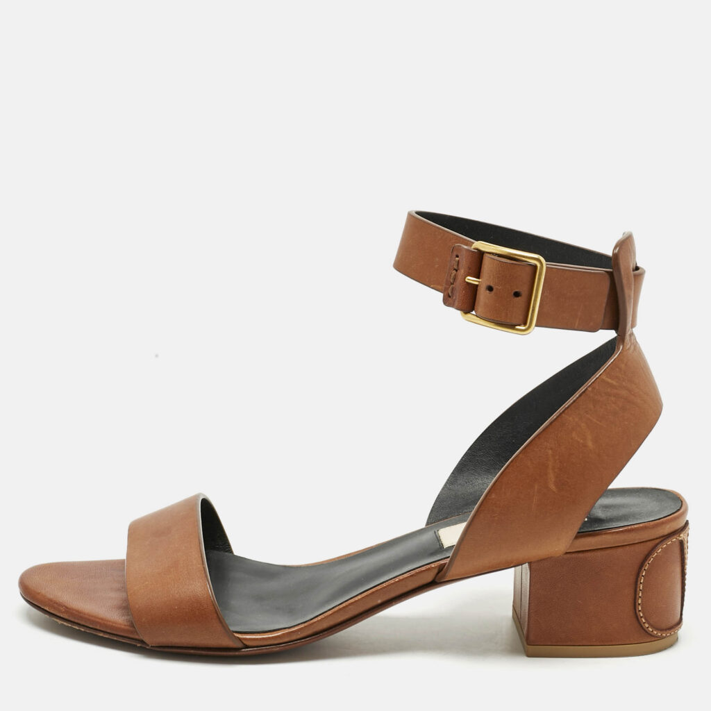 Valentino Brown Leather Ankle Strap Block Heel Sandals Size 35.5 Valentino Brown Leather Ankle Strap Block Heel Sandals Size 35.5