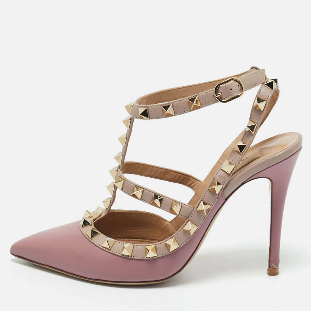 Valentino Beige/Purple Leather and Patent Rockstud Pumps Size 36 Valentino Beige/Purple Leather and Patent Rockstud Pumps Size 36